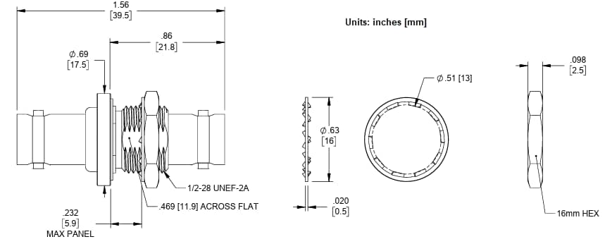Mechanical Drawing - Pasternack BNC Female to BNC Female Adapters